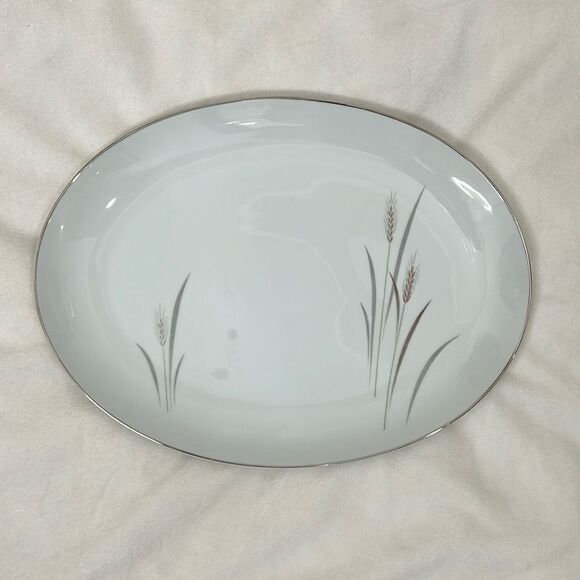Platinum Wheat Serving Tray Fine China Japan Oval 14 In Long X 10 1/2 In Wide - Picture 3 of 6